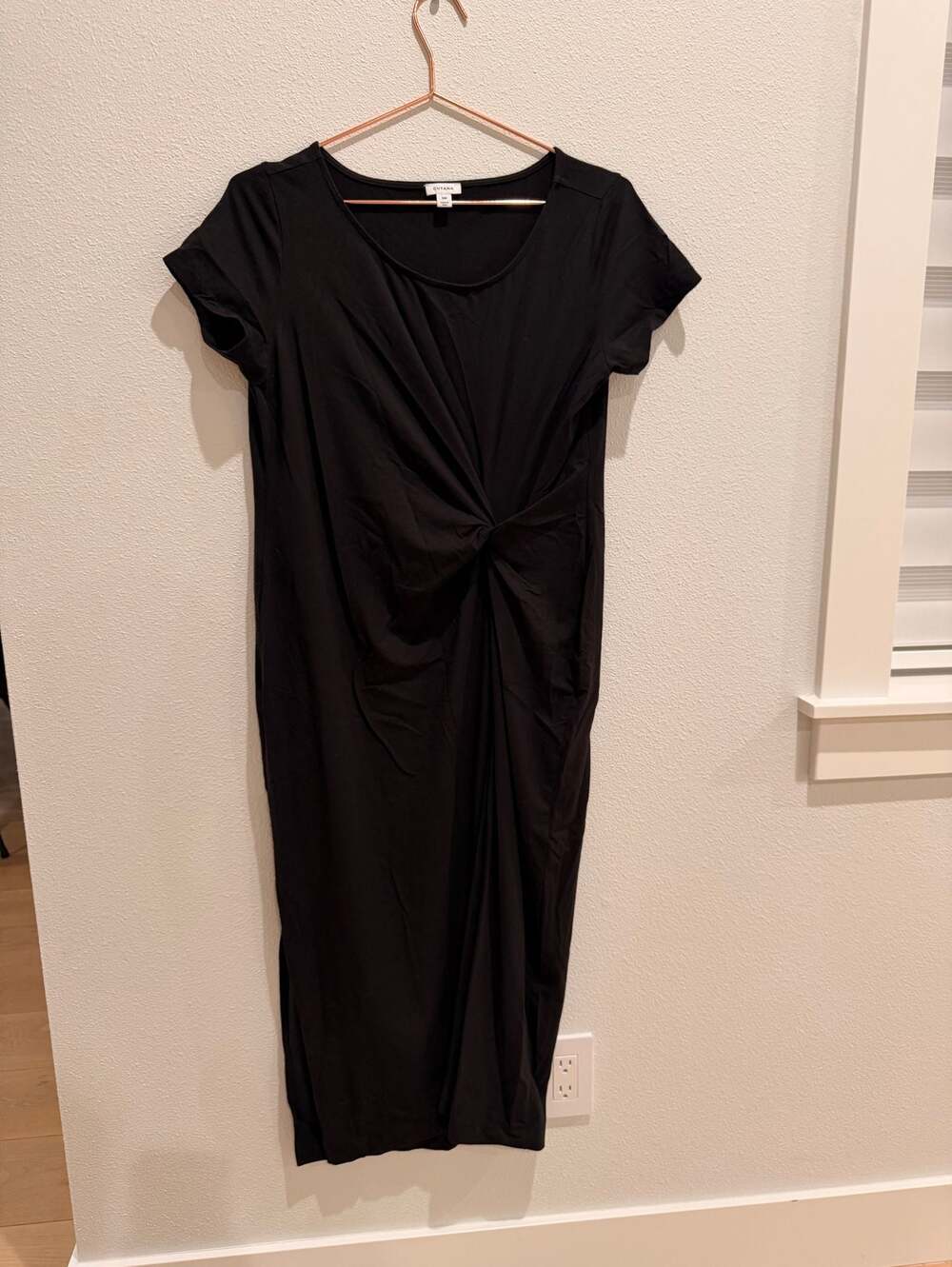 Cuyana Black Pima Cotton Modal Twist-Front Midi Dress Size Small